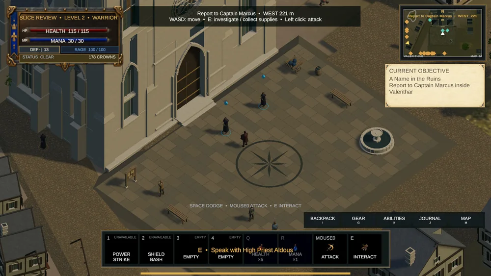 Actual gameplay showing the cathedral square in Jeremy’s PC fantasy RPG